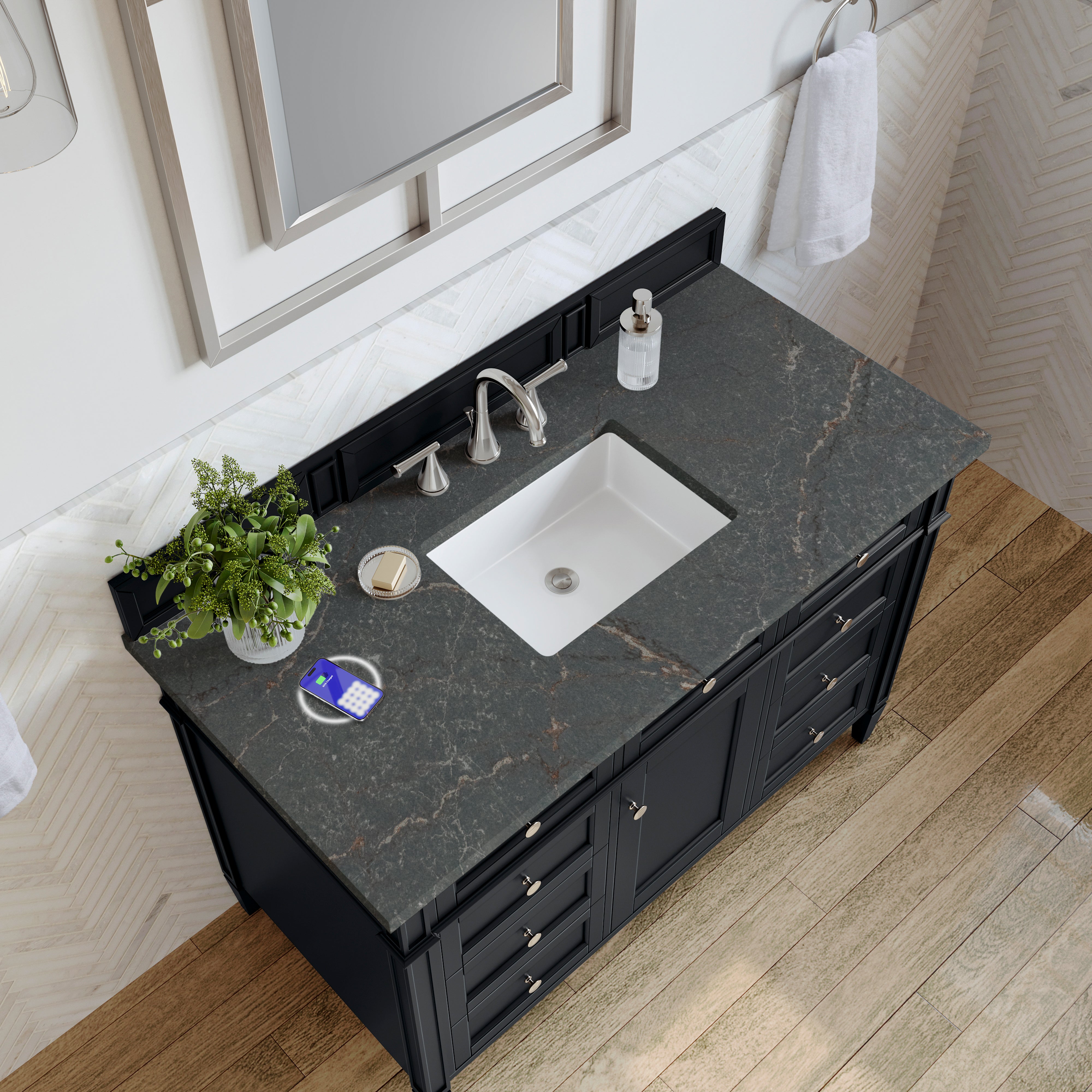 James Martin Brittany 48" Single Vanity in Black Onyx with 3cm Countertop and FreePower Wireless Charger