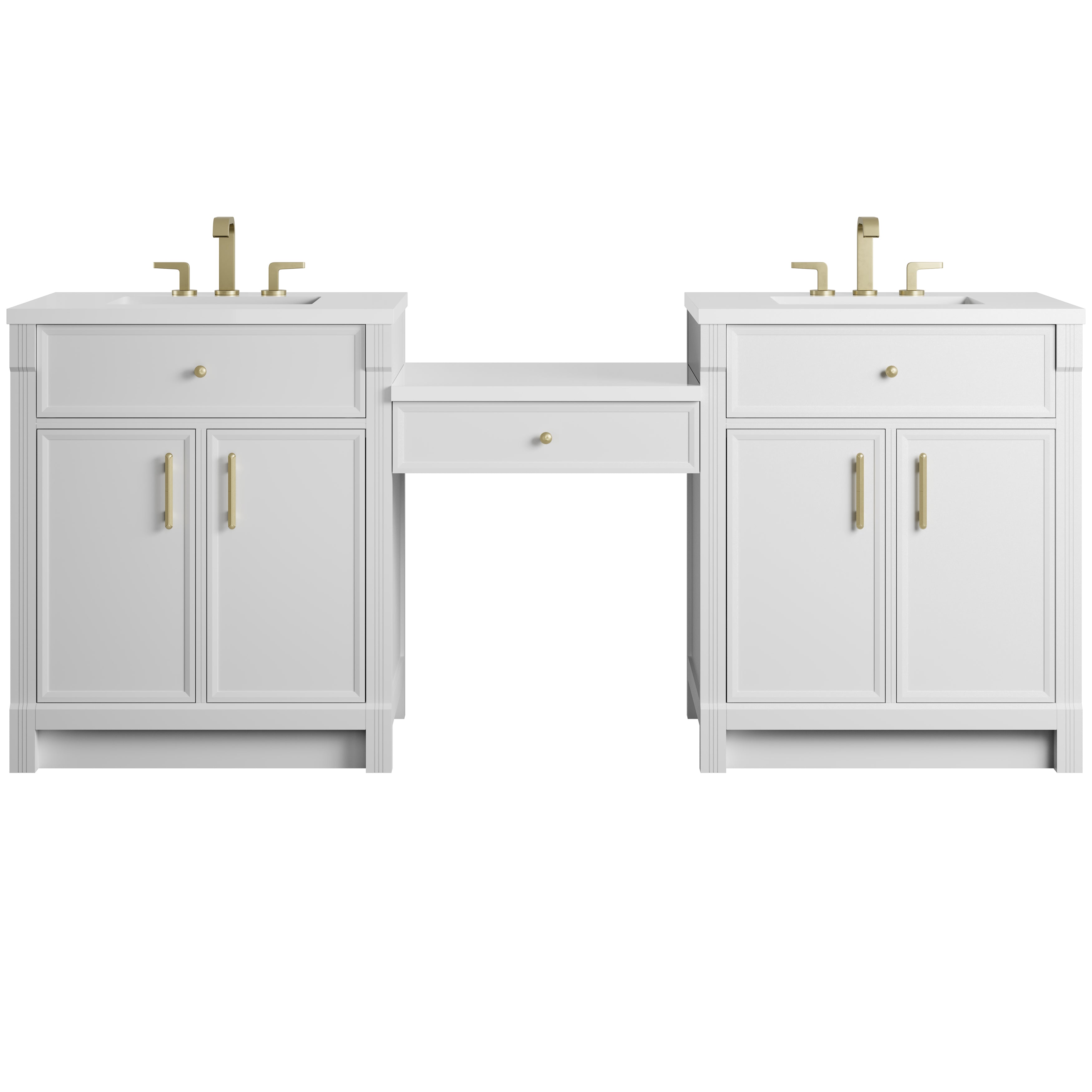 James Martin Bellshire 84" Dual Vanity Set with 24" Make-Up Counter in Bright White with 3cm Countertop