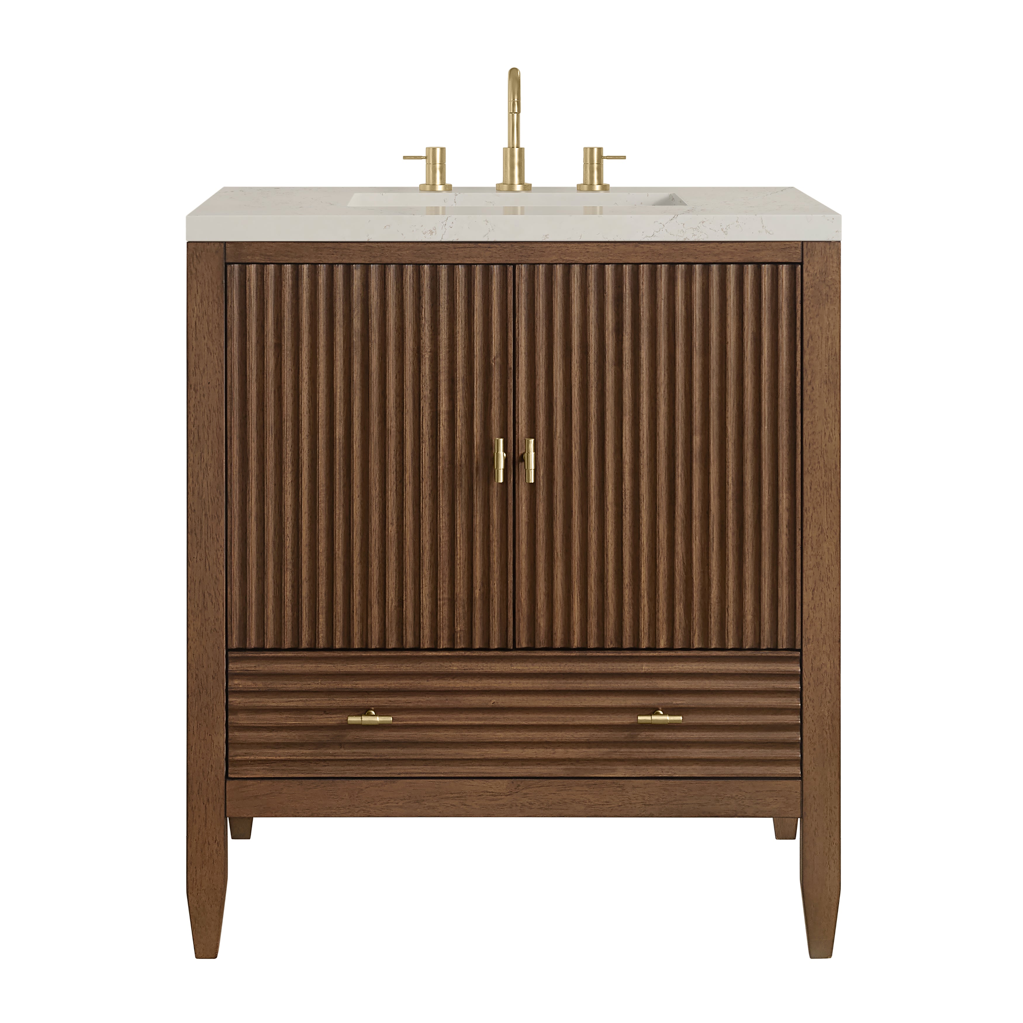 James Martin Myrrin 30" Single Vanity in Mid-Century Walnut with 3cm Countertop