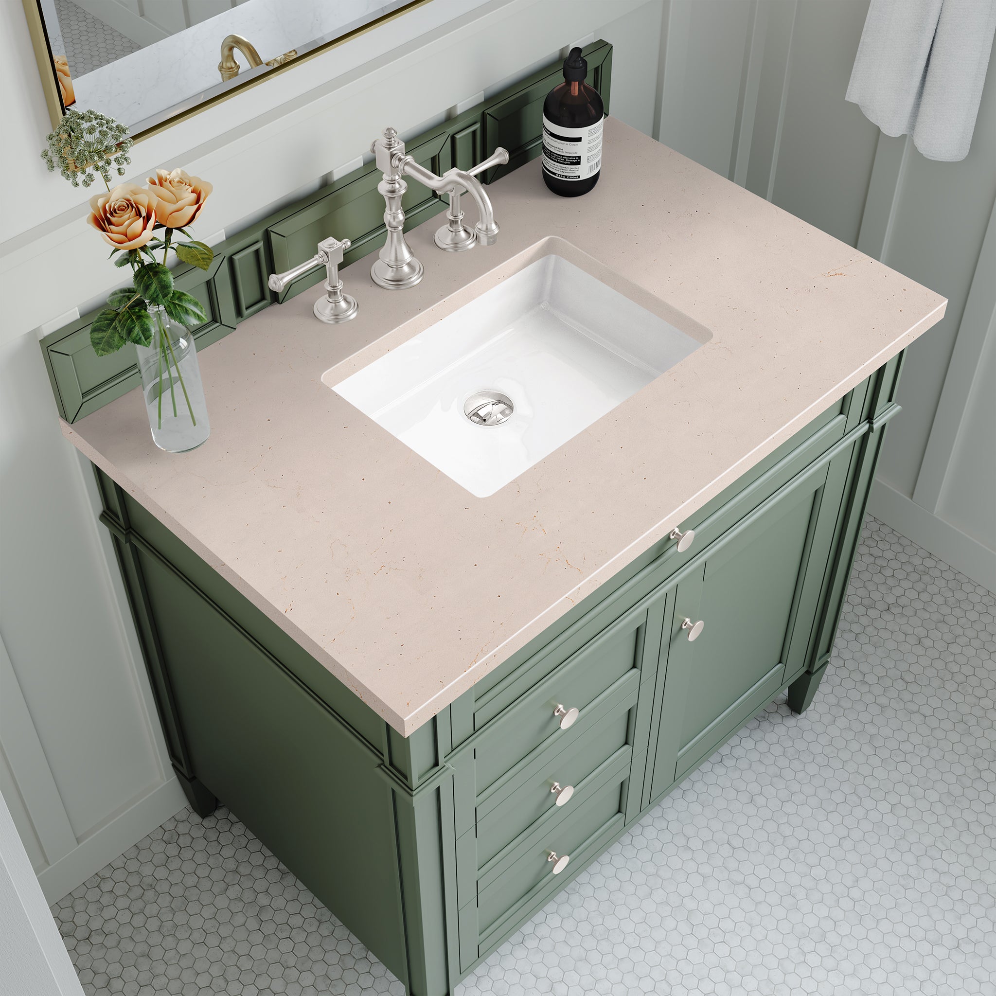 James Martin Brittany 36" Single Vanity in Smokey Celadon with 3cm Countertop