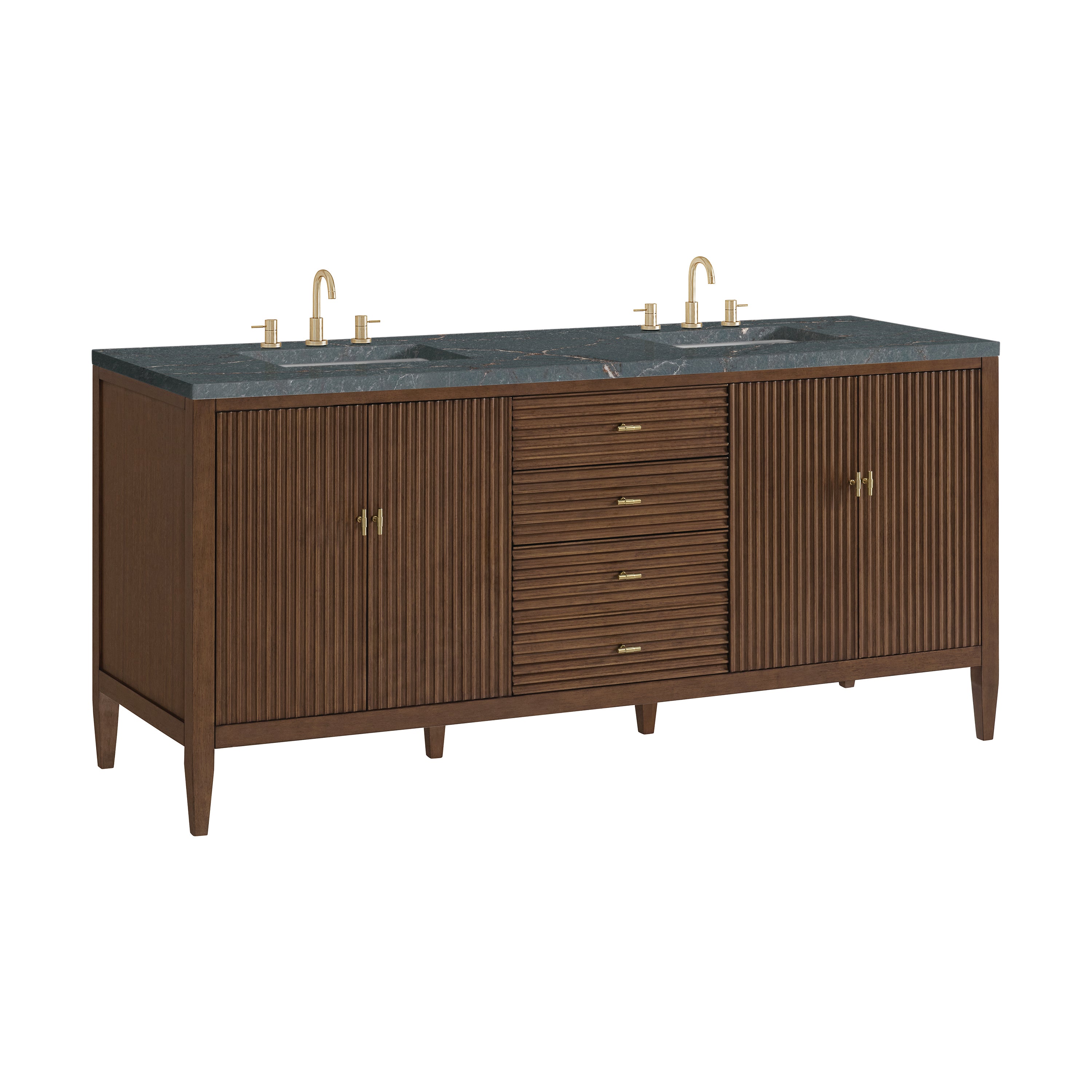 James Martin Myrrin 72" Double Vanity in Mid Century Walnut with 3cm Countertop and FreePower Wireless Charger