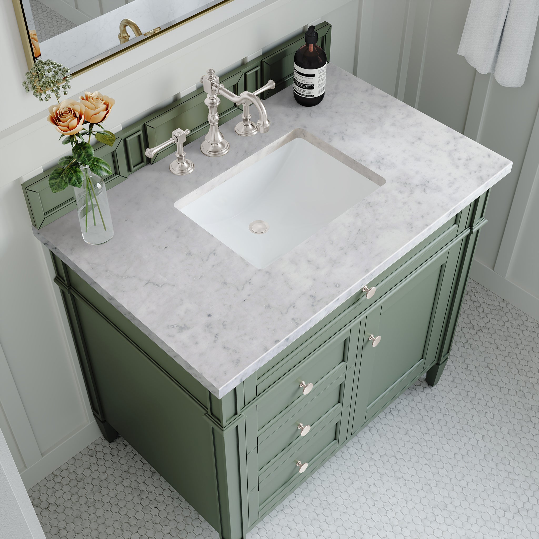 James Martin Brittany 36" Single Vanity in Smokey Celadon with 3cm Countertop