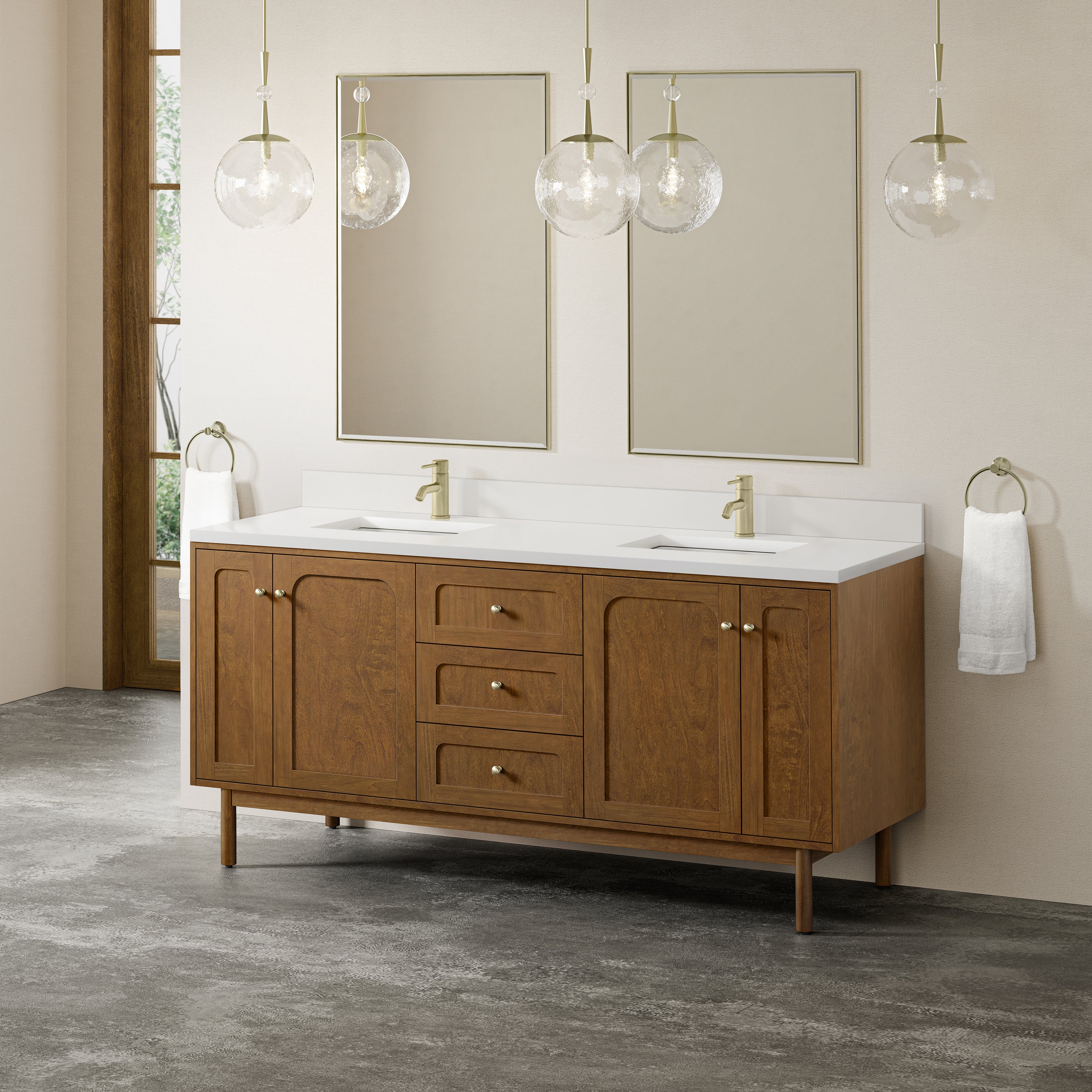 James Martin Laurent 72" Double Vanity in Honey Oak with 3cm Countertop