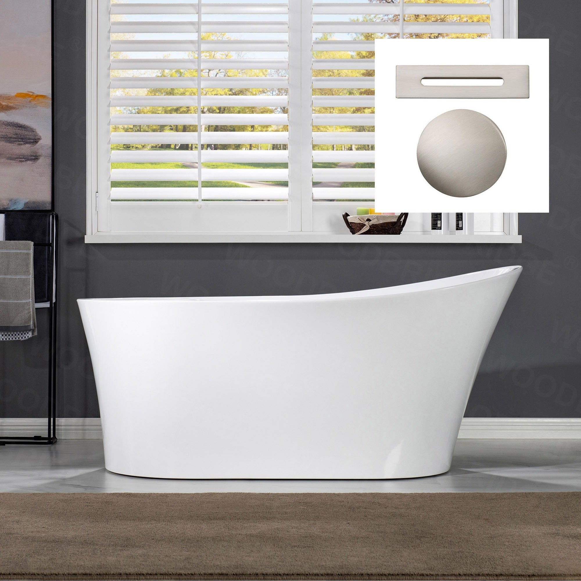 WOODBRIDGE 67" Acrylic Freestanding Bathtub Contemporary Soaking Tub with with Drain & Overflow, B0084