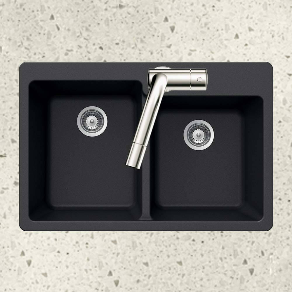 Houzer Quartztone 33" Granite Composite Drop-in Topmount 60/40 Double Bowl Kitchen Sink