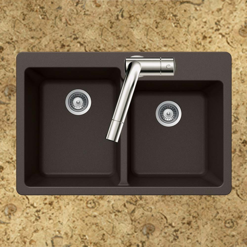 Houzer Quartztone 33" Granite Composite Drop-in Topmount 60/40 Double Bowl Kitchen Sink