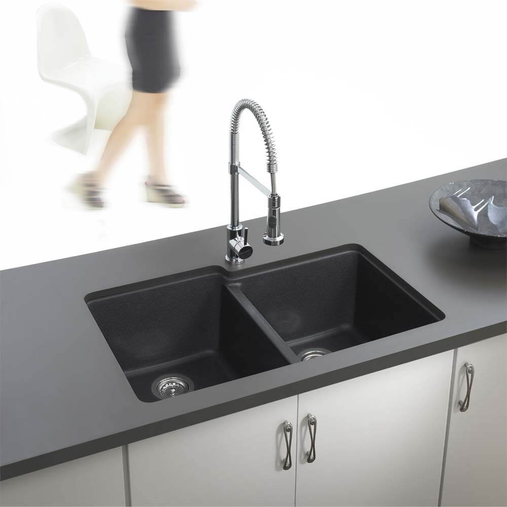 Houzer Quartztone 33" Granite Composite Undermount 60/40 Double Bowl Kitchen Sink