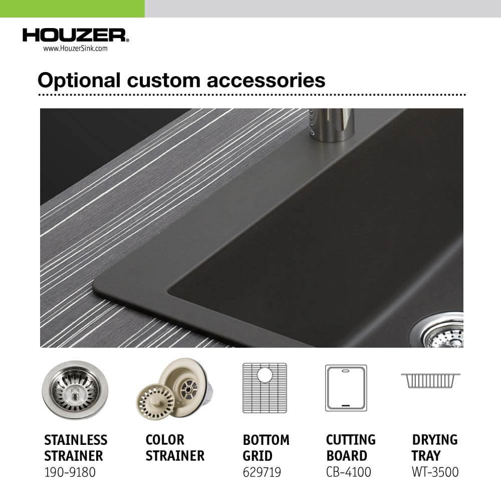 Houzer Cassiano 33 inch Granite Composite Drop-in Topmount 50/50 Double Bowl Kitchen Sink - M-200