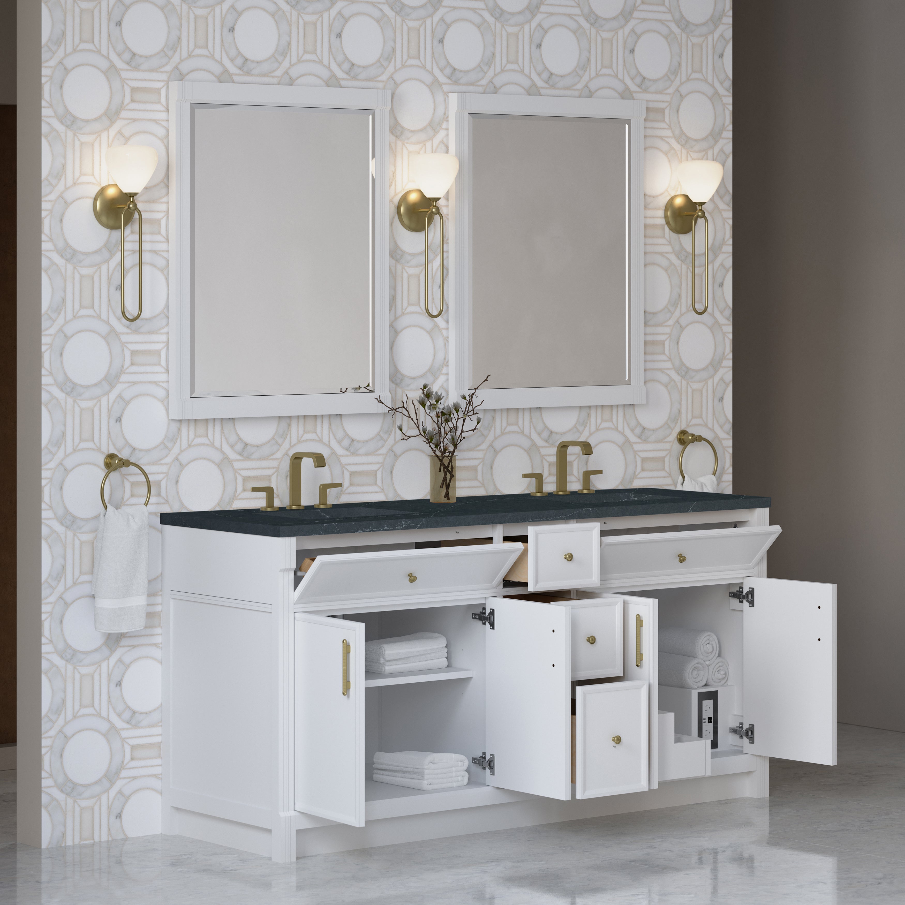 James Martin Bellshire 72" Double Vanity in Bright White with 3cm Countertop