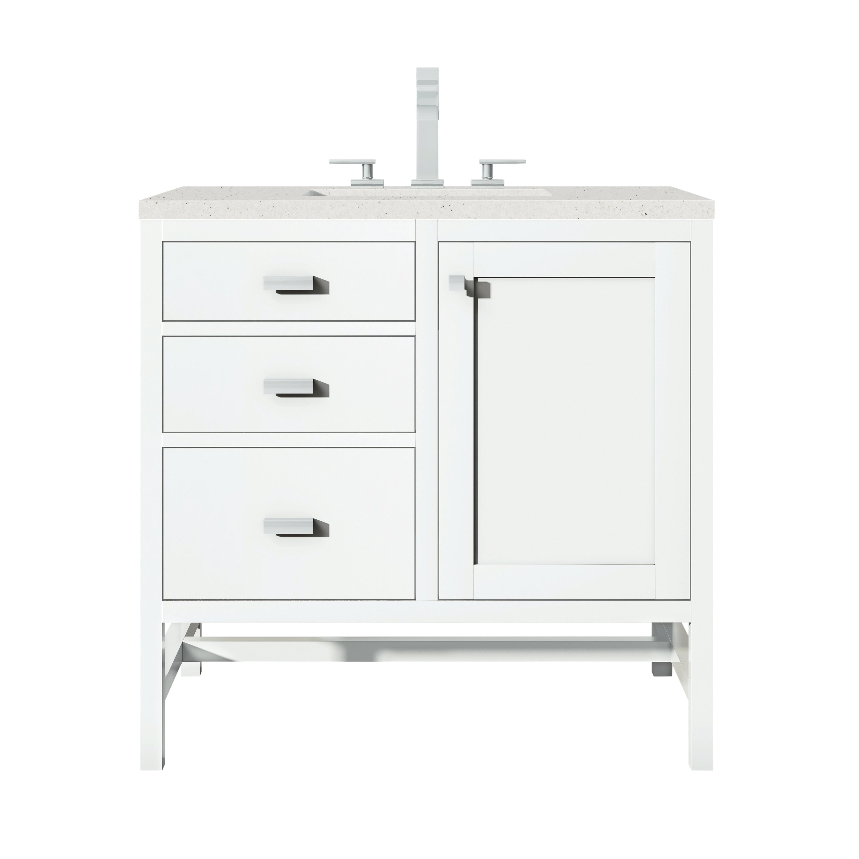 James Martin Addison 36" Single Vanity in Glossy White with 3cm Countertop