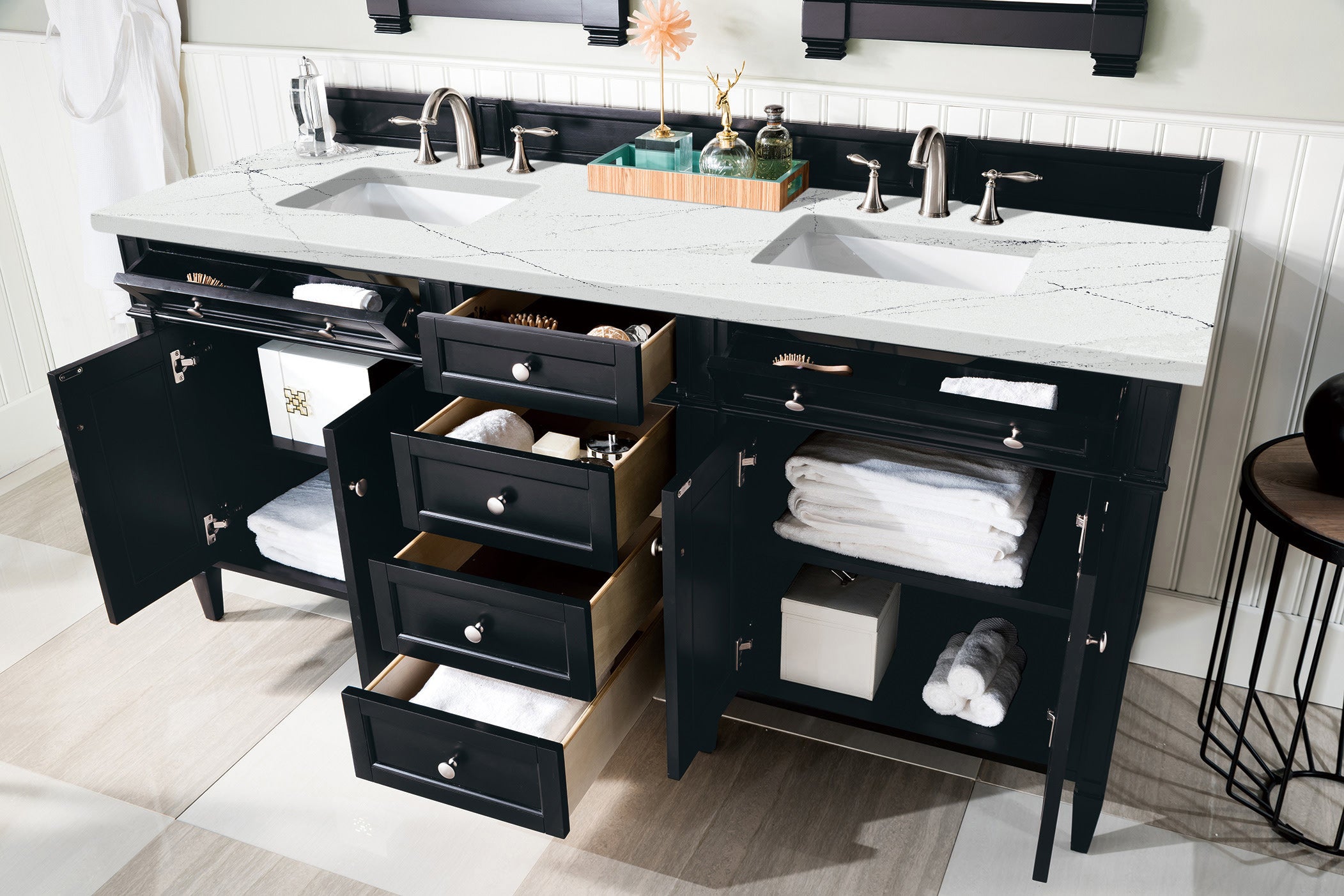 James Martin Brittany 72" Double Vanity in Black Onyx with 3cm Countertop