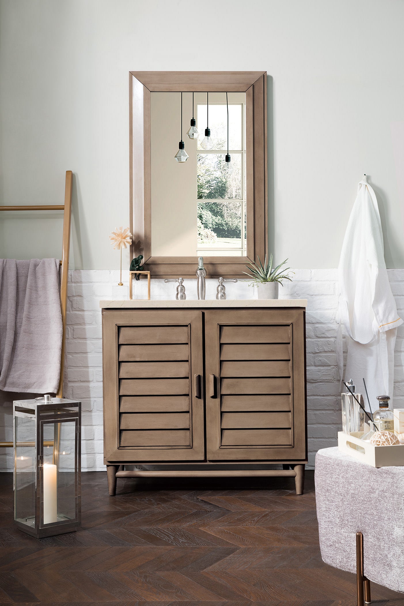 James Martin Portland 36" Single Vanity in Whitewashed Walnut with 3cm Countertop