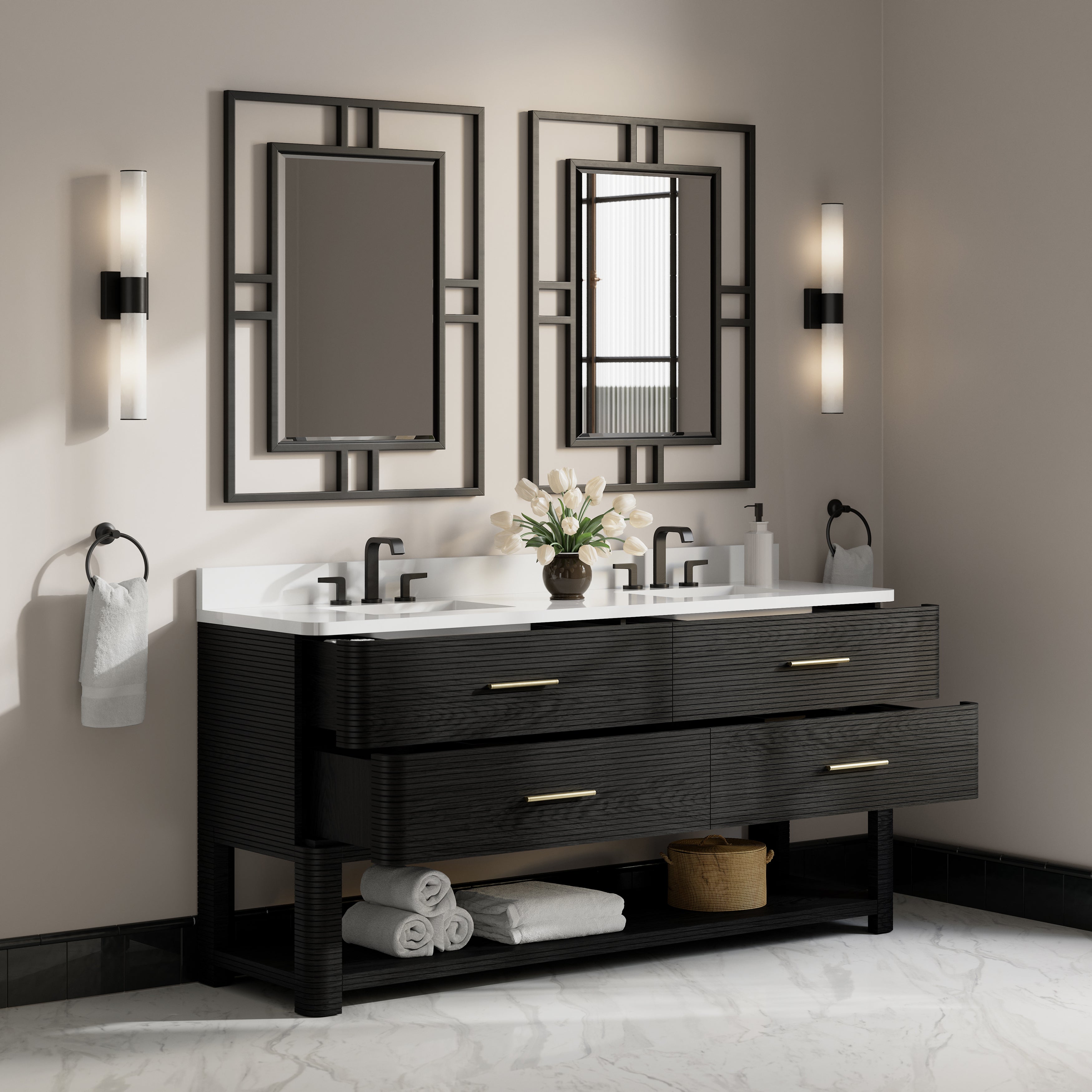James Martin Lucian 72" Double Vanity in Carbon Oak with 3cm Countertop