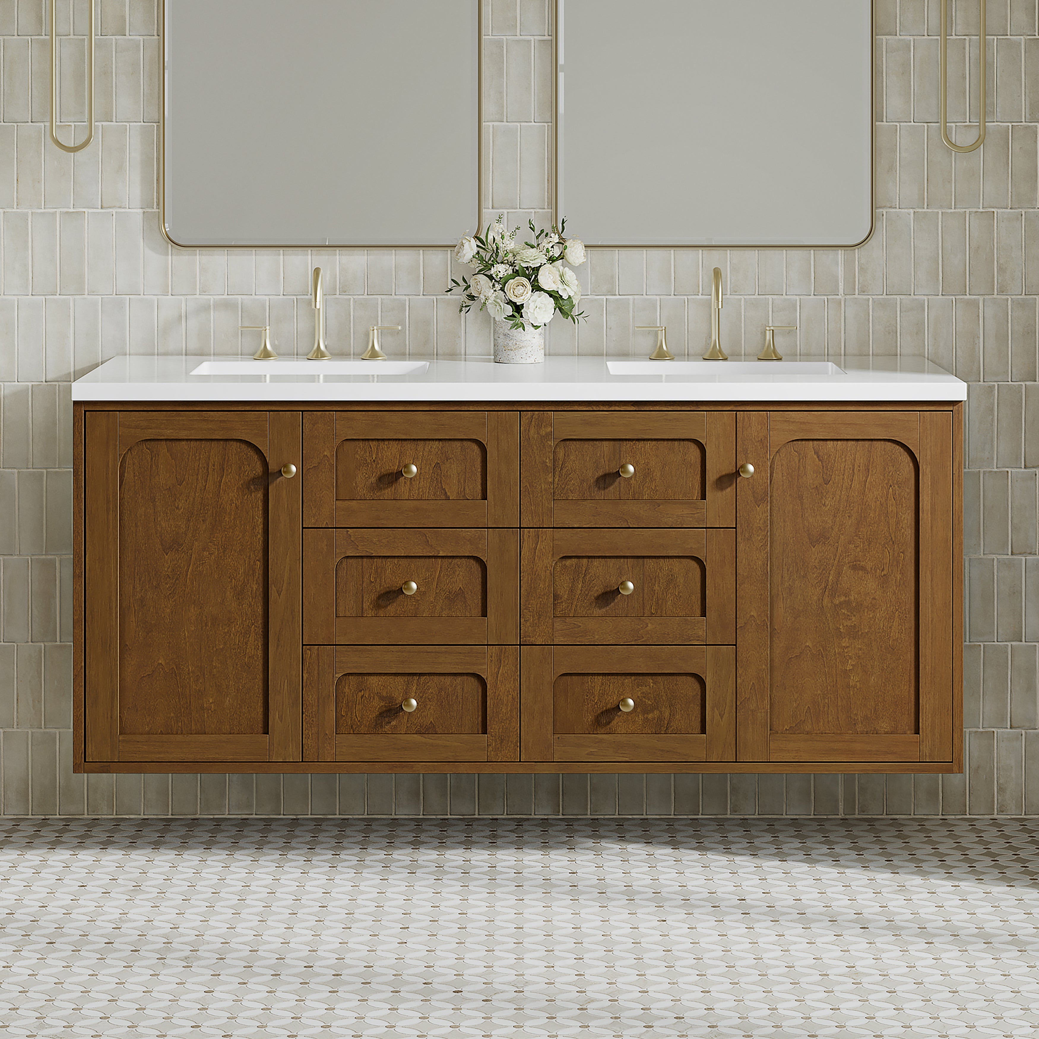James Martin Laurent 60" Double Vanity in Honey Oak with 3cm Countertop