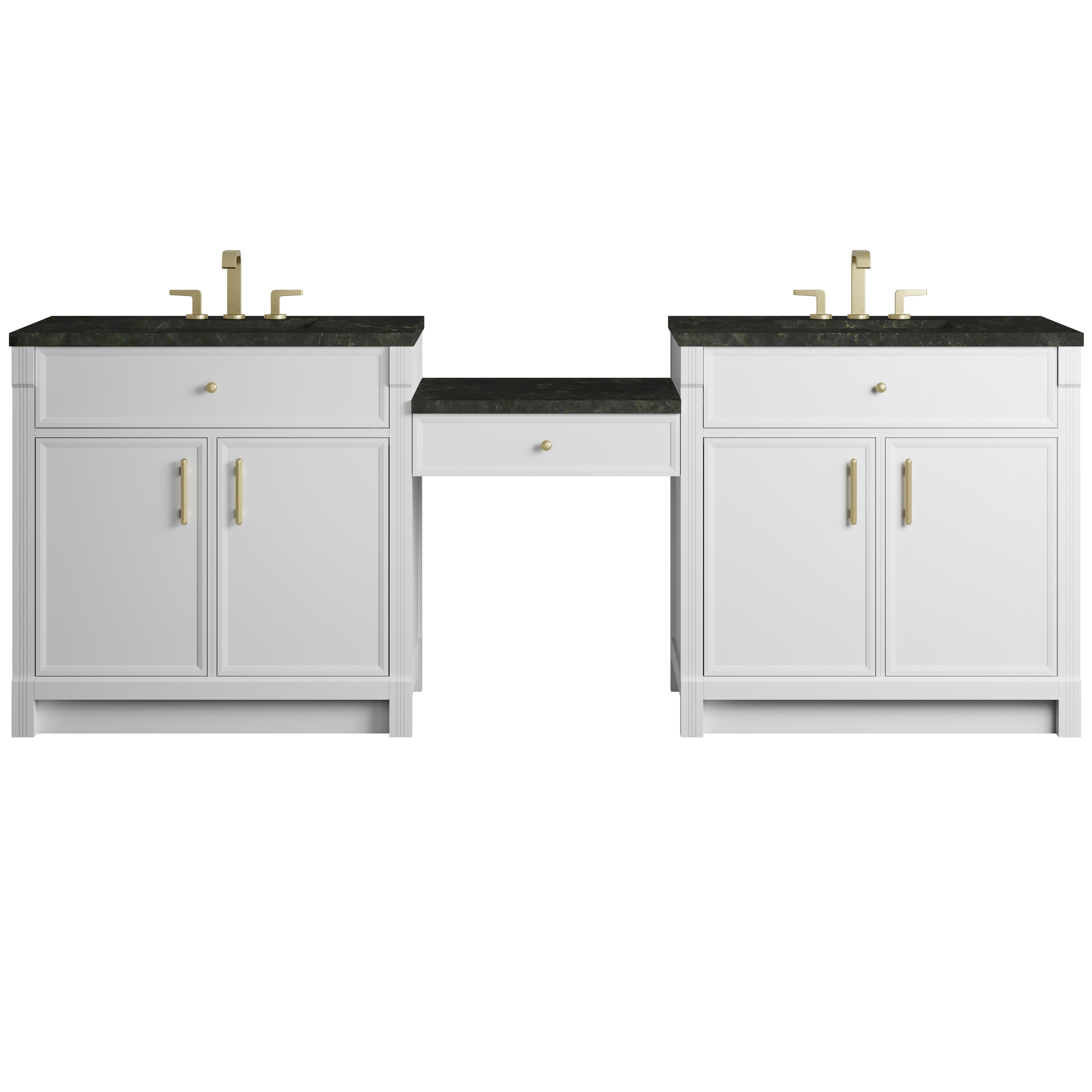 James Martin Bellshire 96" Dual Vanity Set with 24" Make-Up Counter in Bright White with 3cm Countertop