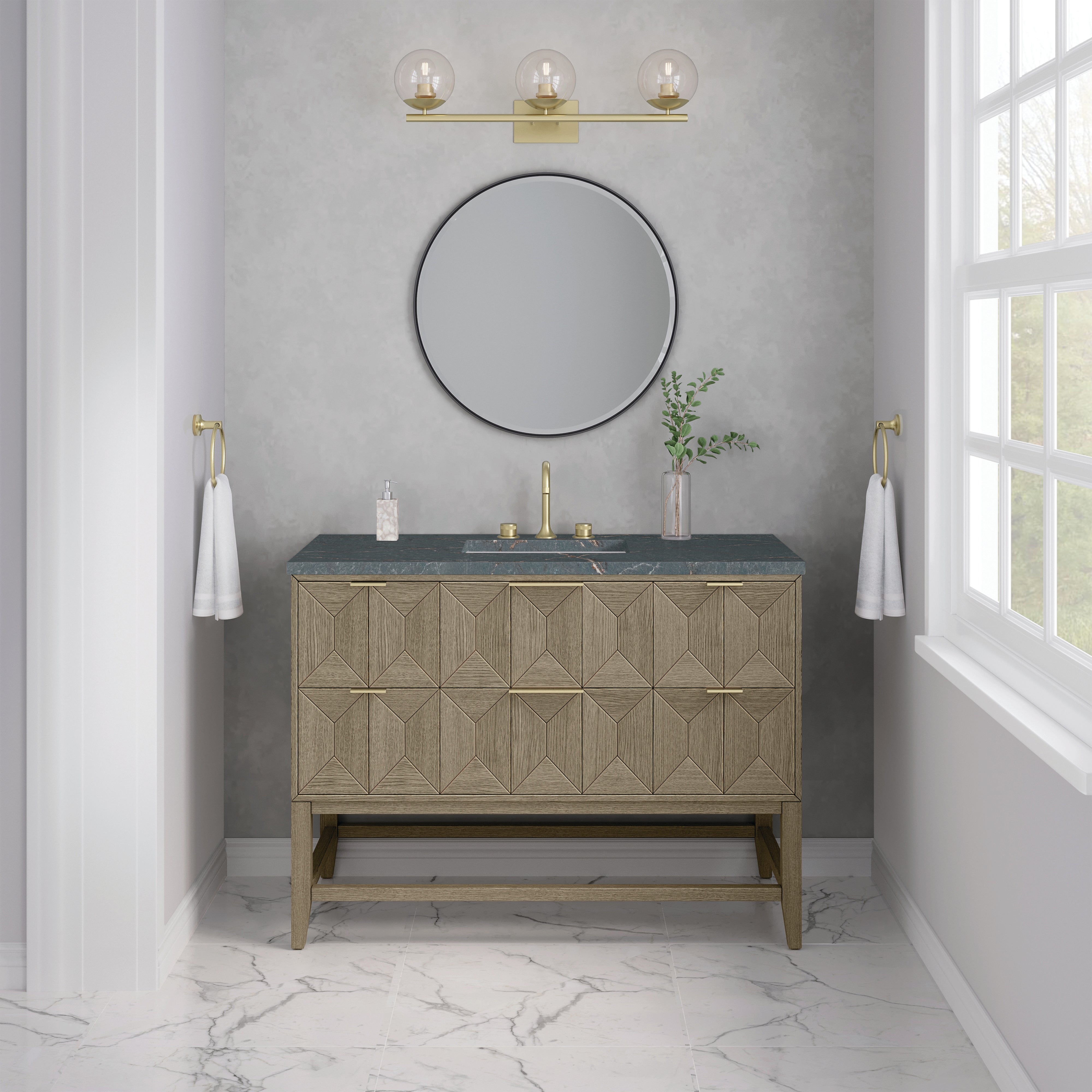 James Martin Emmeline 48" Single Vanity in Pebble Oak with 3cm Countertop