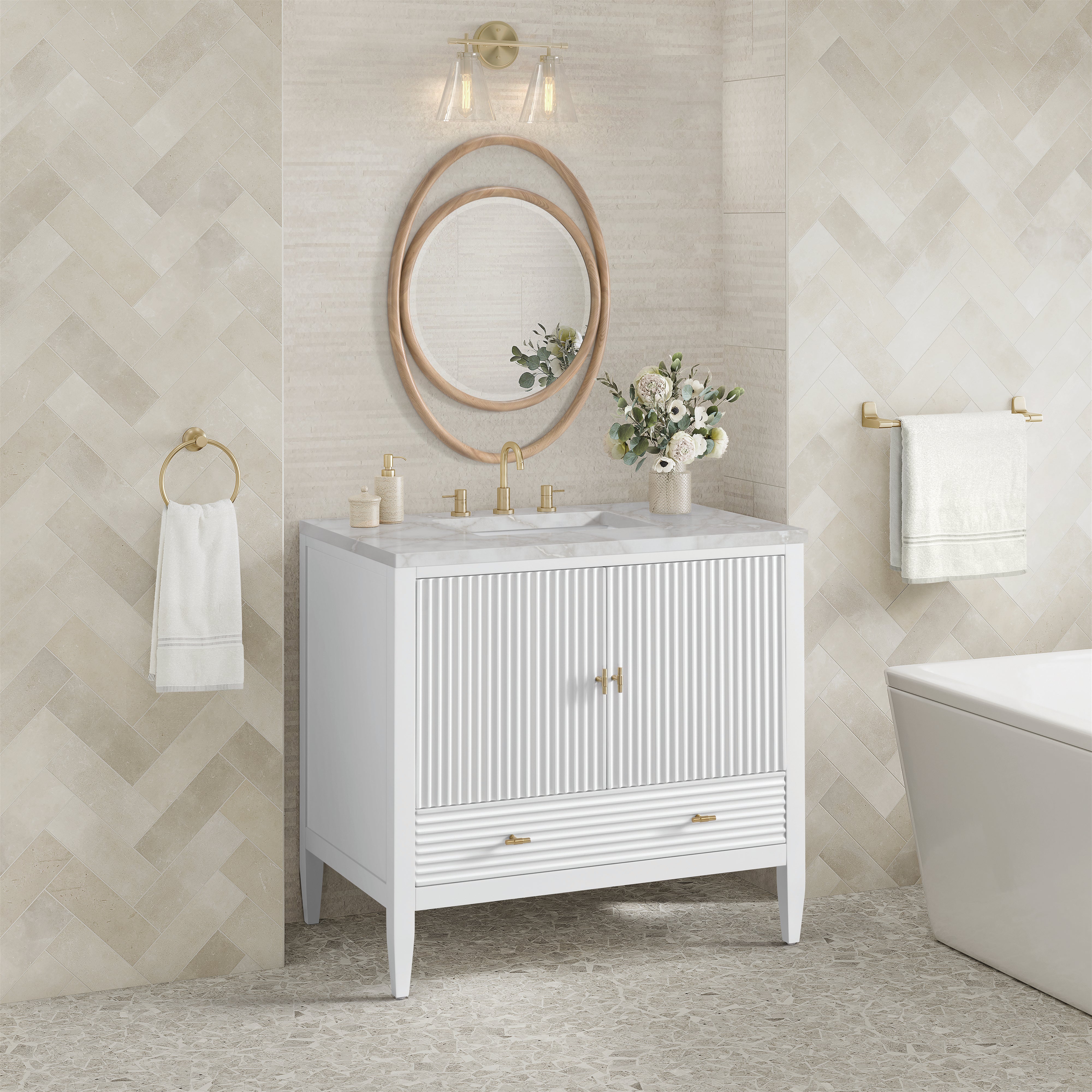 James Martin Myrrin 36" Vanity in Bright White with 3cm Countertop