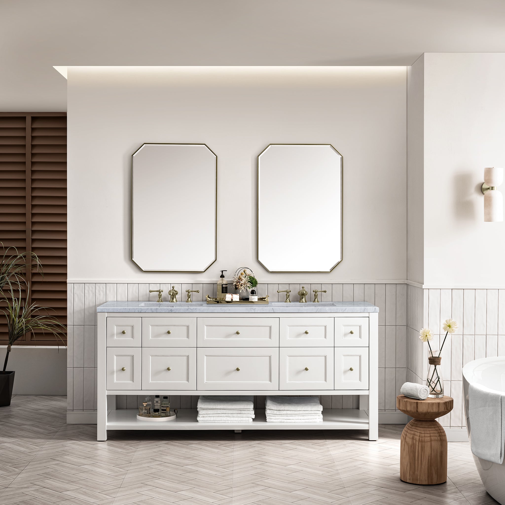 James Martin Breckenridge 72" Double Vanity in Bright White with 3cm Countertop
