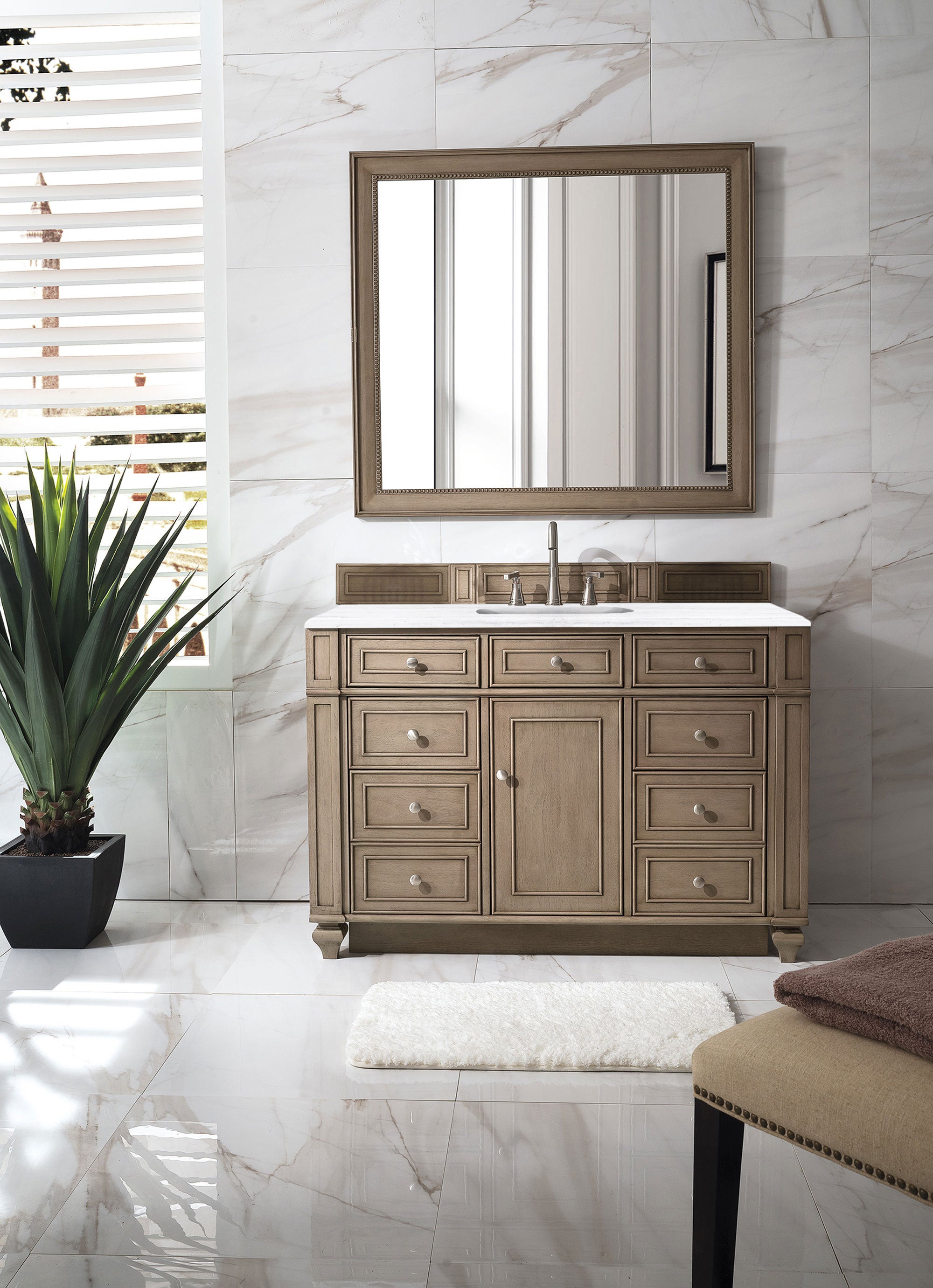 James Martin Bristol 48" Single Vanity in Whitewashed Walnut with 3cm Countertop