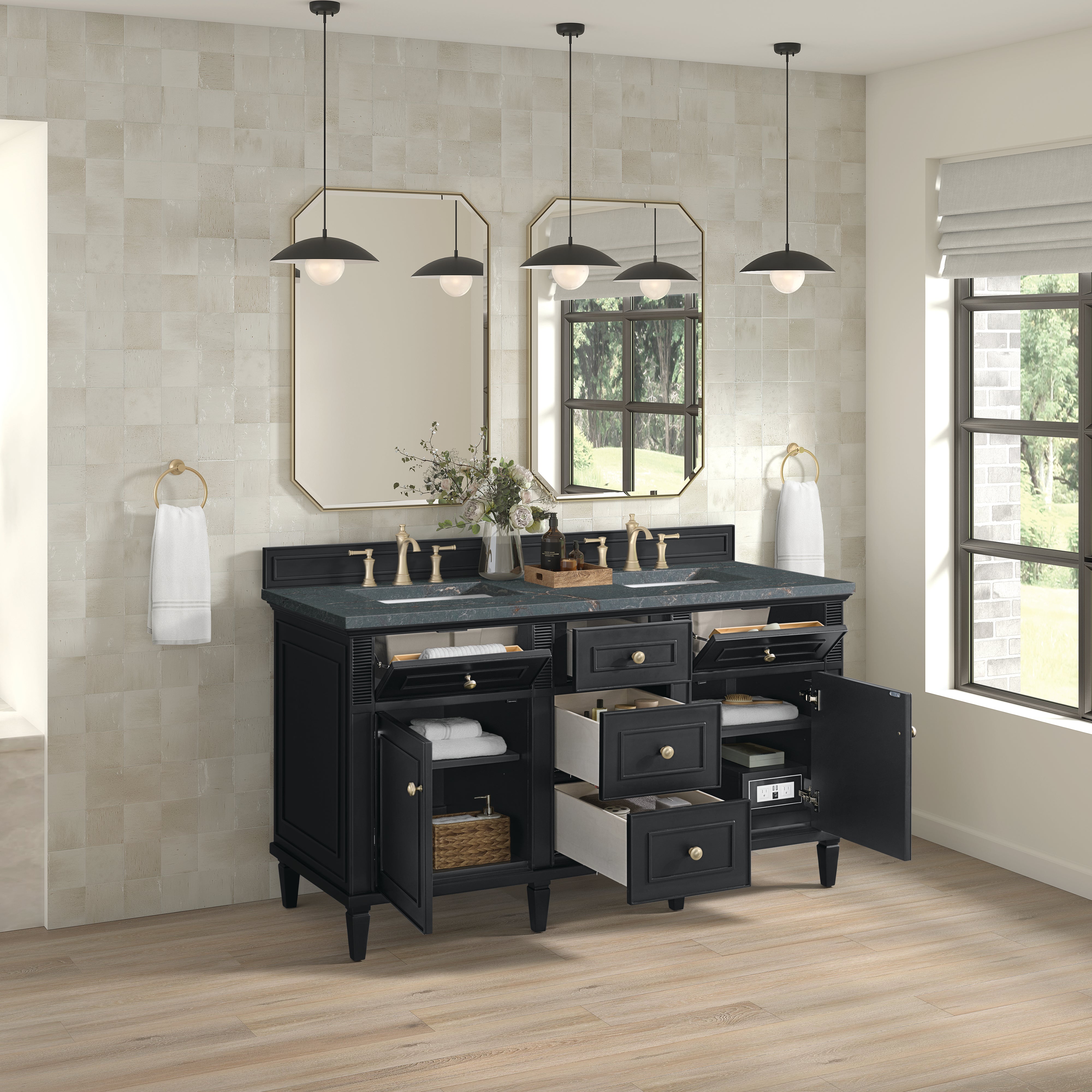 James Martin Lorelai 60" Double Vanity in Black Onyx with 3cm Countertop