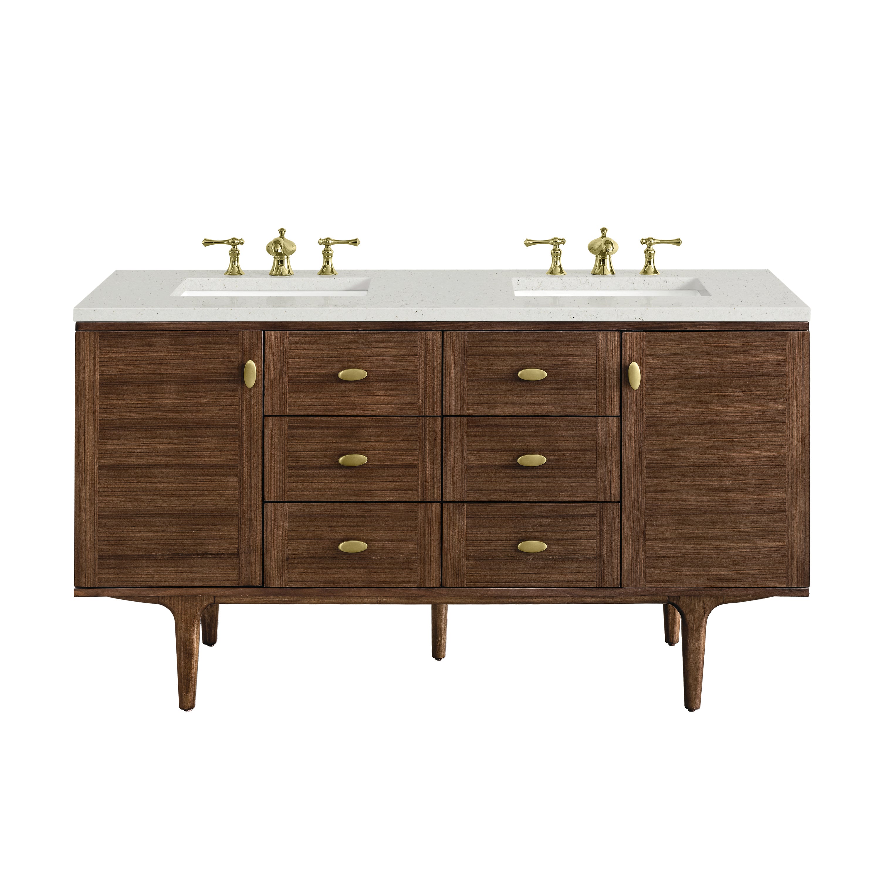 James Martin Amberly 60" Double Vanity in Mid-Century Walnut with 3cm Countertop