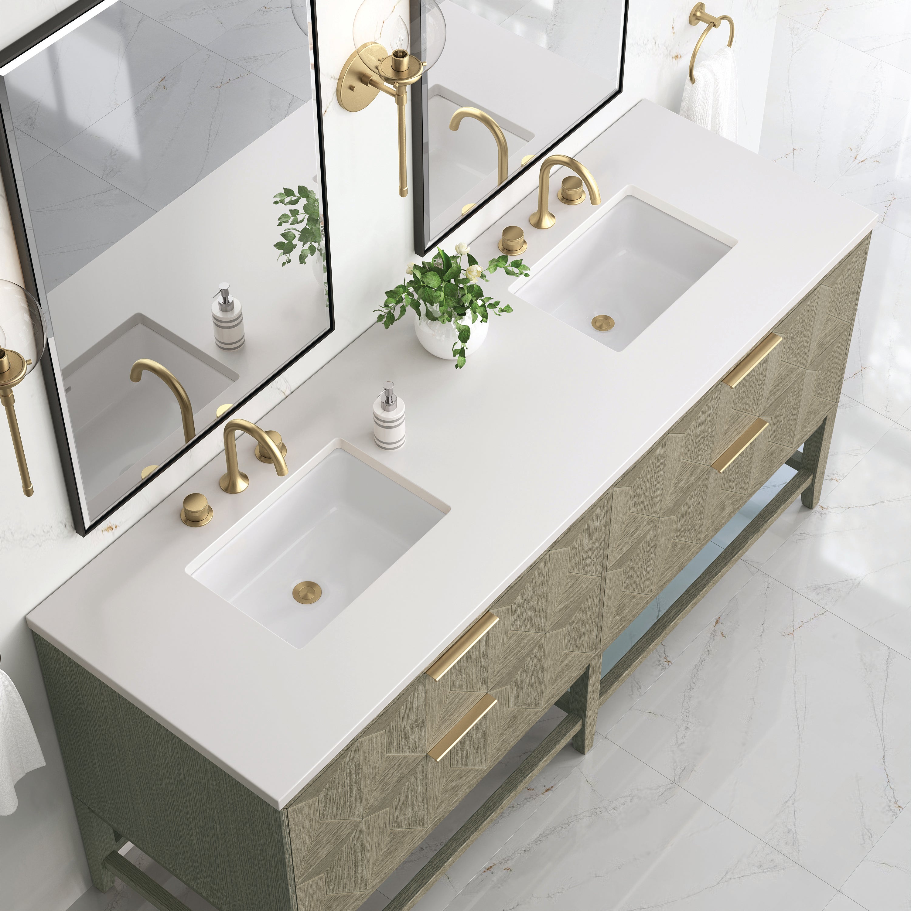 James Martin Emmeline 72" Double Vanity in Pebble Oak with 3cm Countertop