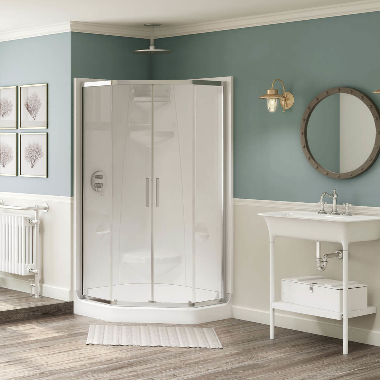 Maax Freestyle 37 Neo-Angle 37 x 37 Acrylic Corner Center Drain Two-Piece Shower