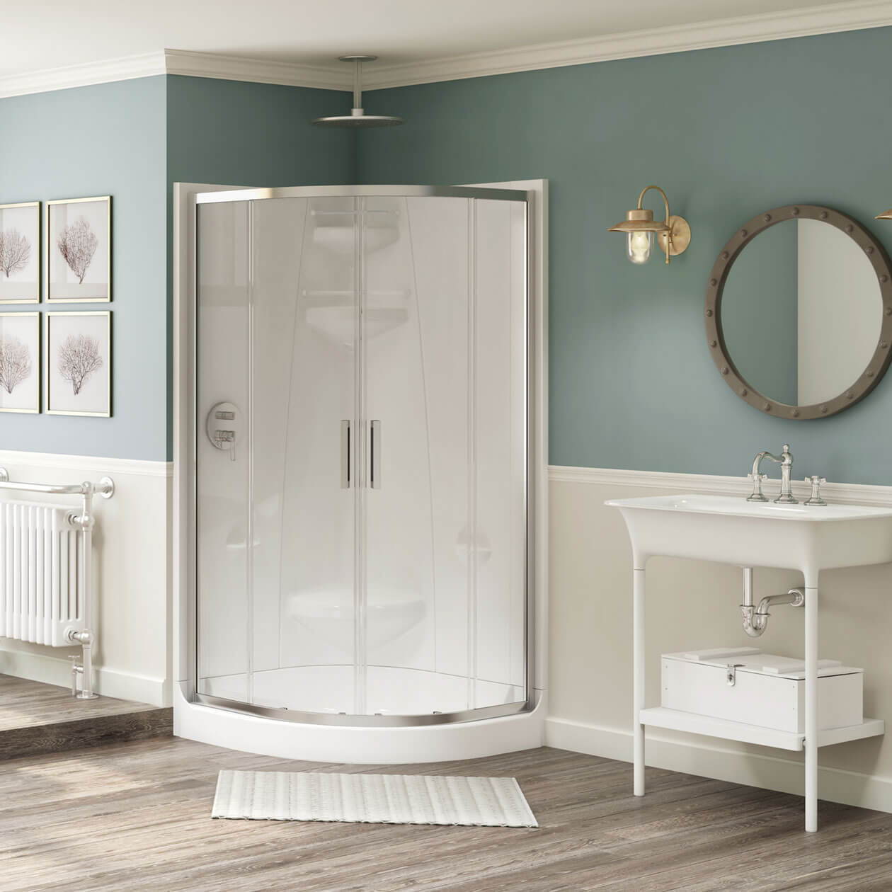 Maax Freestyle 40 Neo-Round 40 x 40 Acrylic Corner Center Drain Two-Piece Shower