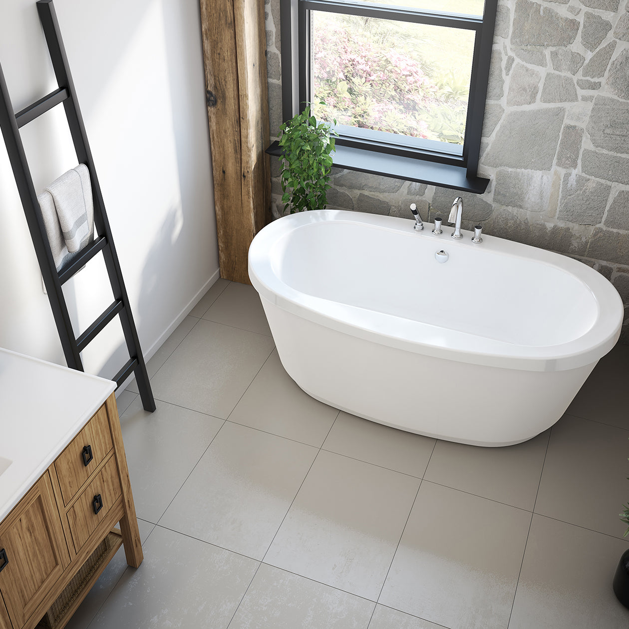 Maax Jazz F 66 x 36 Acrylic Freestanding Center Drain Bathtub with White Skirt
