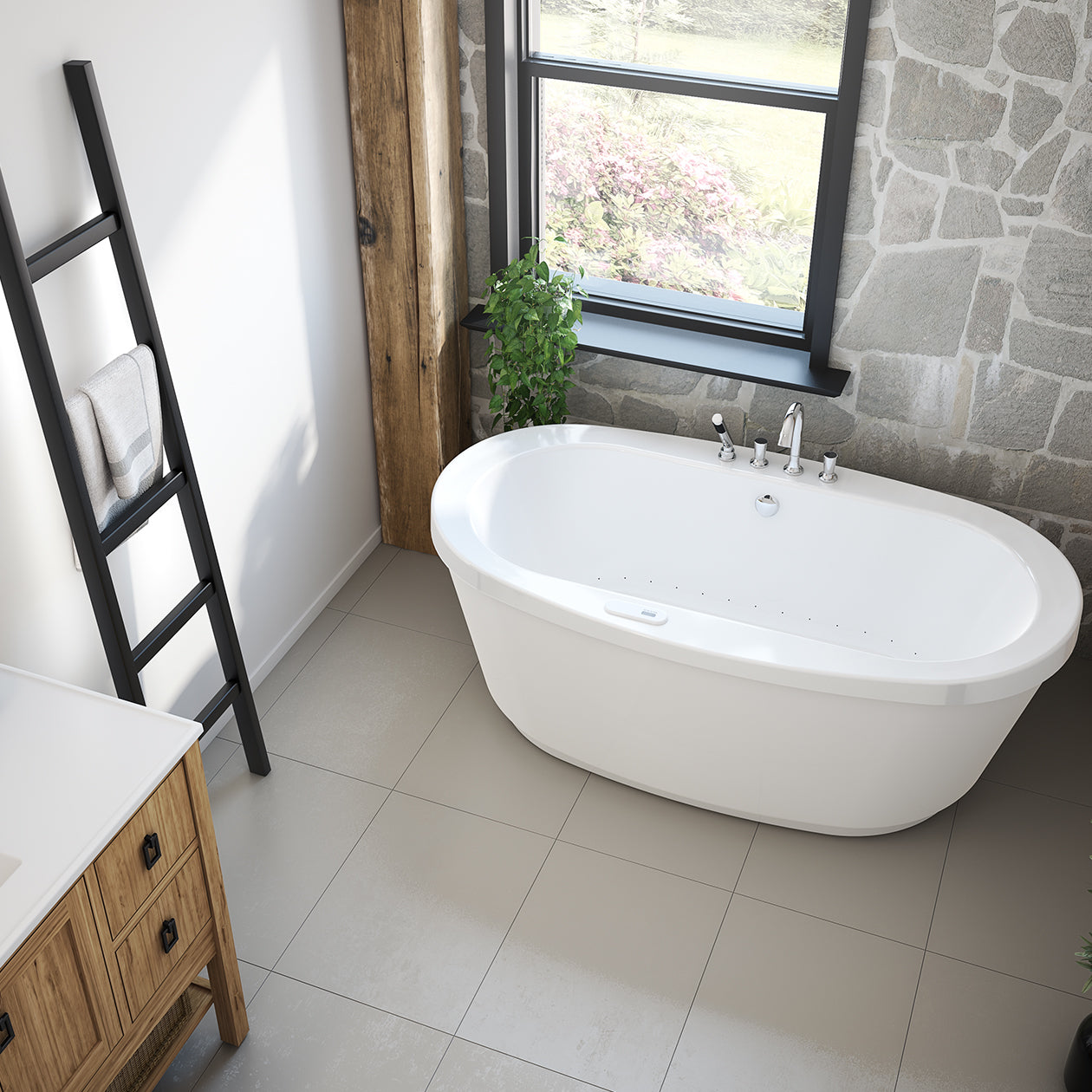 Maax Jazz F 66 x 36 Acrylic Freestanding Center Drain Bathtub with White Skirt