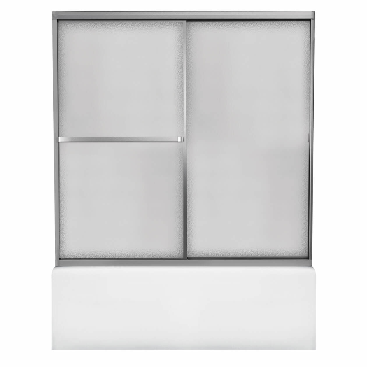 Maax Mika 54 - 59 ½ x 55 ½ in Sliding Tub Door for Alcove Installation with Hammer glass in Mat Silver