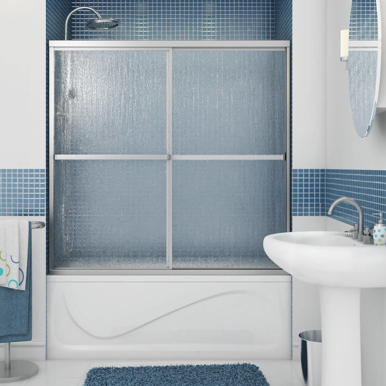 Maax Polar 54-59 1/2 x 57 1/2 in. Bypass Tub Door for Alcove Installation with Raindrop glass in Chrome