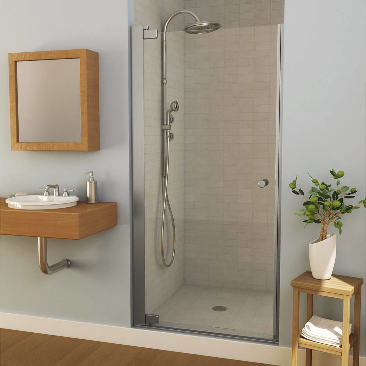 Maax Madono 34 ½-36 ½ x 67 in. 6 mm Pivot Shower Door for Alcove Installation with Clear glass in Chrome
