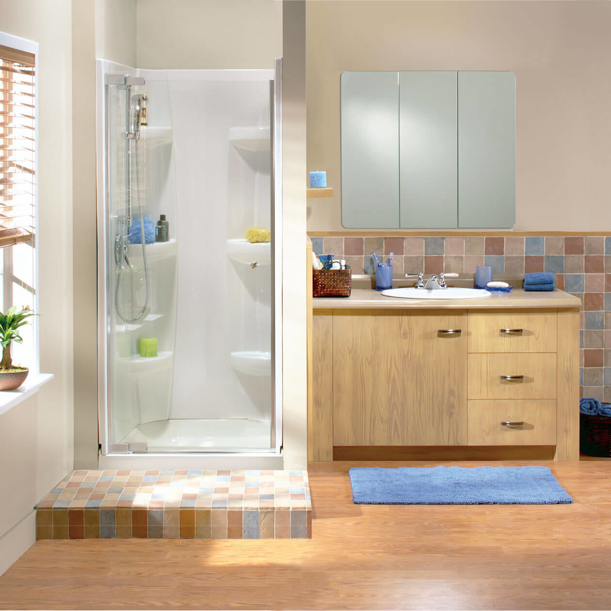 Maax Square Base 32 3 in. 32 x 32 Acrylic Alcove Shower Base with Back Center Drain