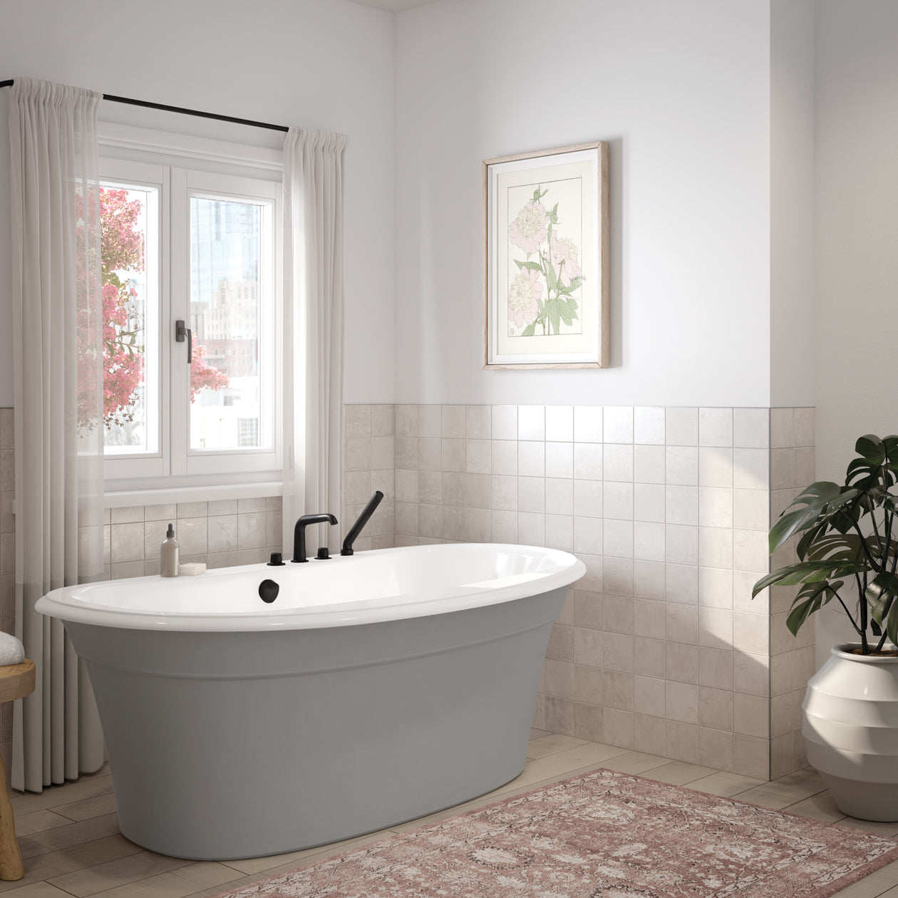 Maax Ella Sleek 66 x 36 Acrylic Freestanding Center Drain Bathtub
