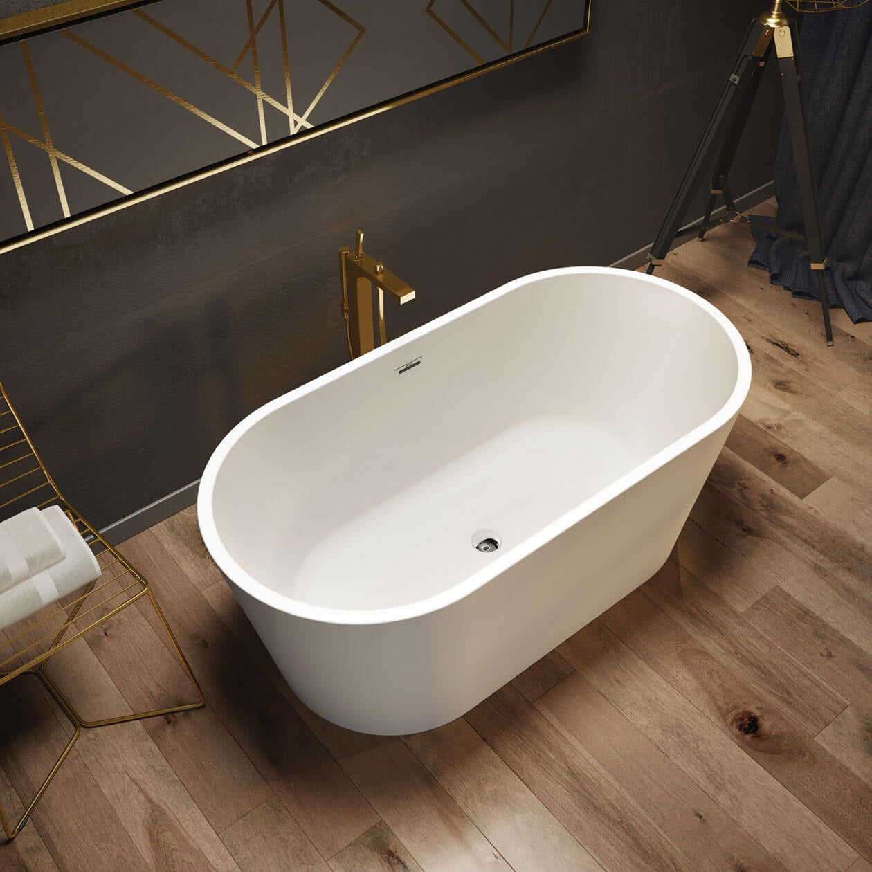 Maax Louie 5829 Acrylic Freestanding Center Drain Bathtub with White Skirt