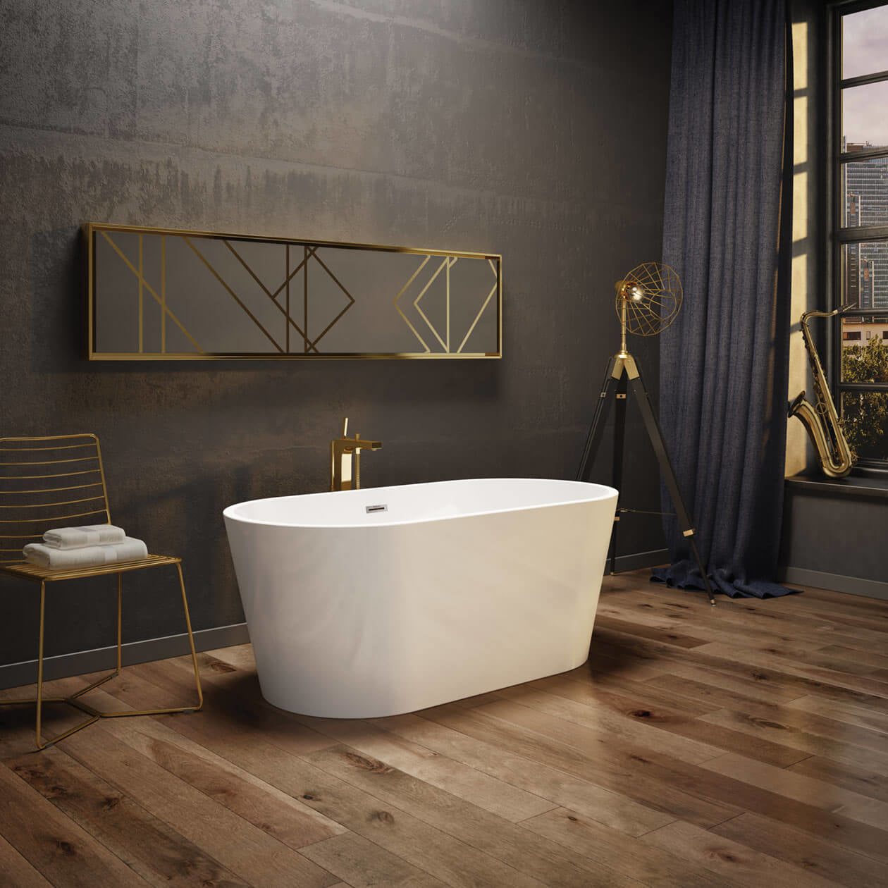 Maax Louie 5829 Acrylic Freestanding Center Drain Bathtub with White Skirt