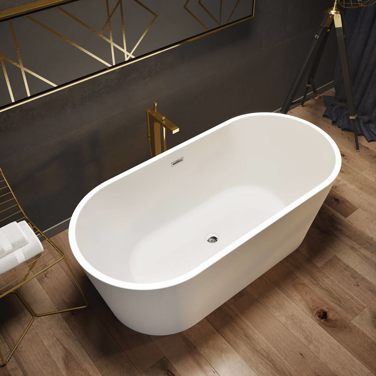 Maax Louie 6731 Acrylic Freestanding Center Drain Bathtub with White Skirt