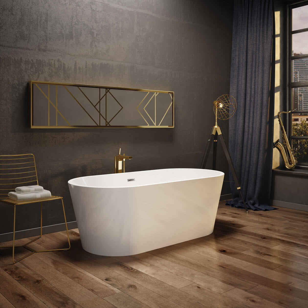 Maax Louie 6731 Acrylic Freestanding Center Drain Bathtub with White Skirt