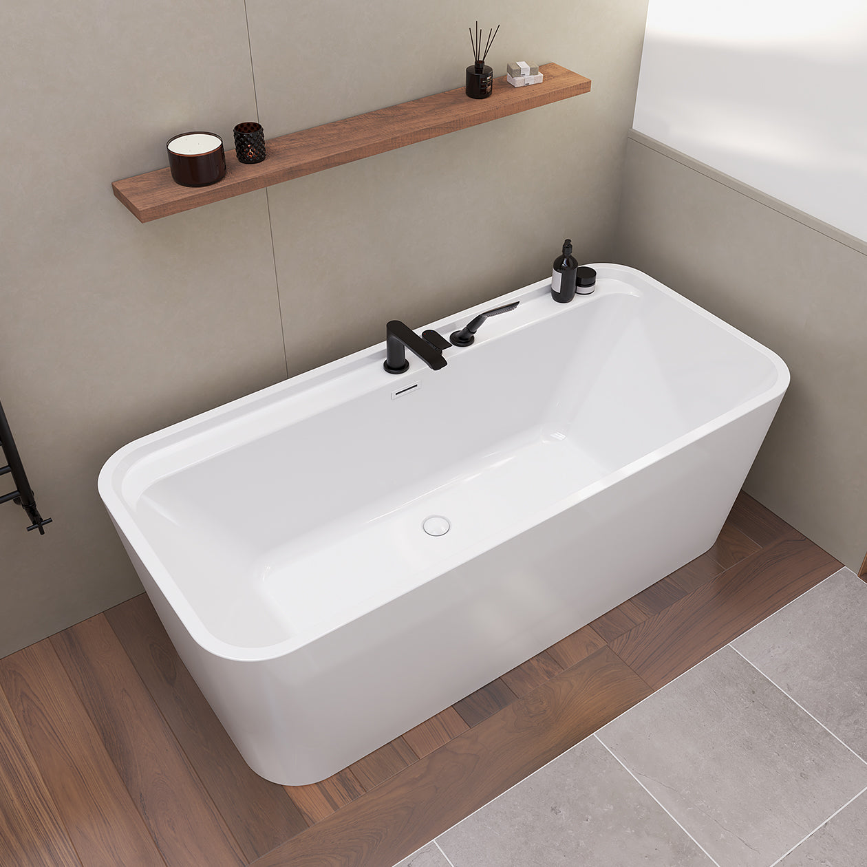 Maax Oberto 6731 Acrylic Freestanding Center Drain Bathtub with White Skirt