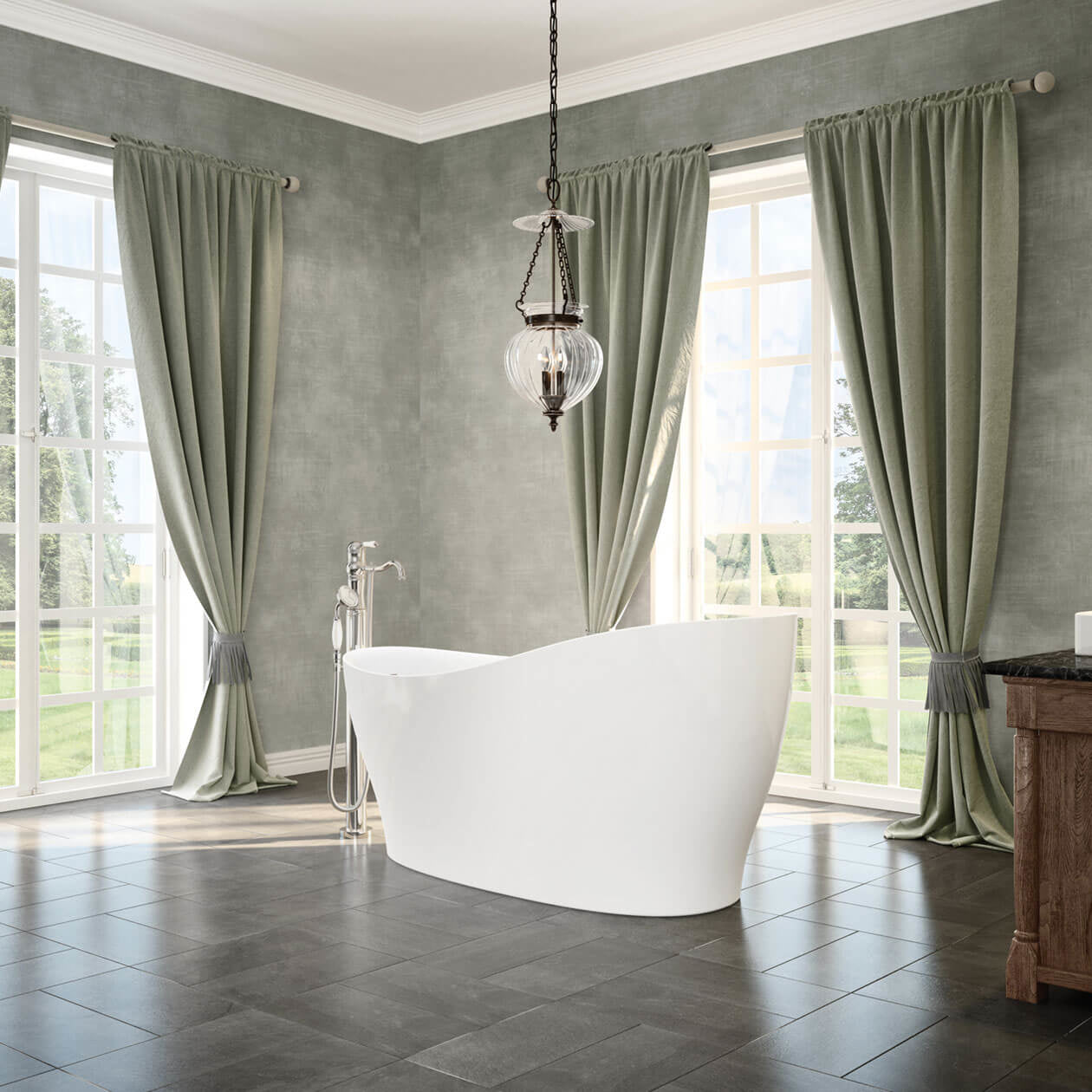 Maax Joan 61 x 32 Acrylic Freestanding End Drain Bathtub with White Skirt
