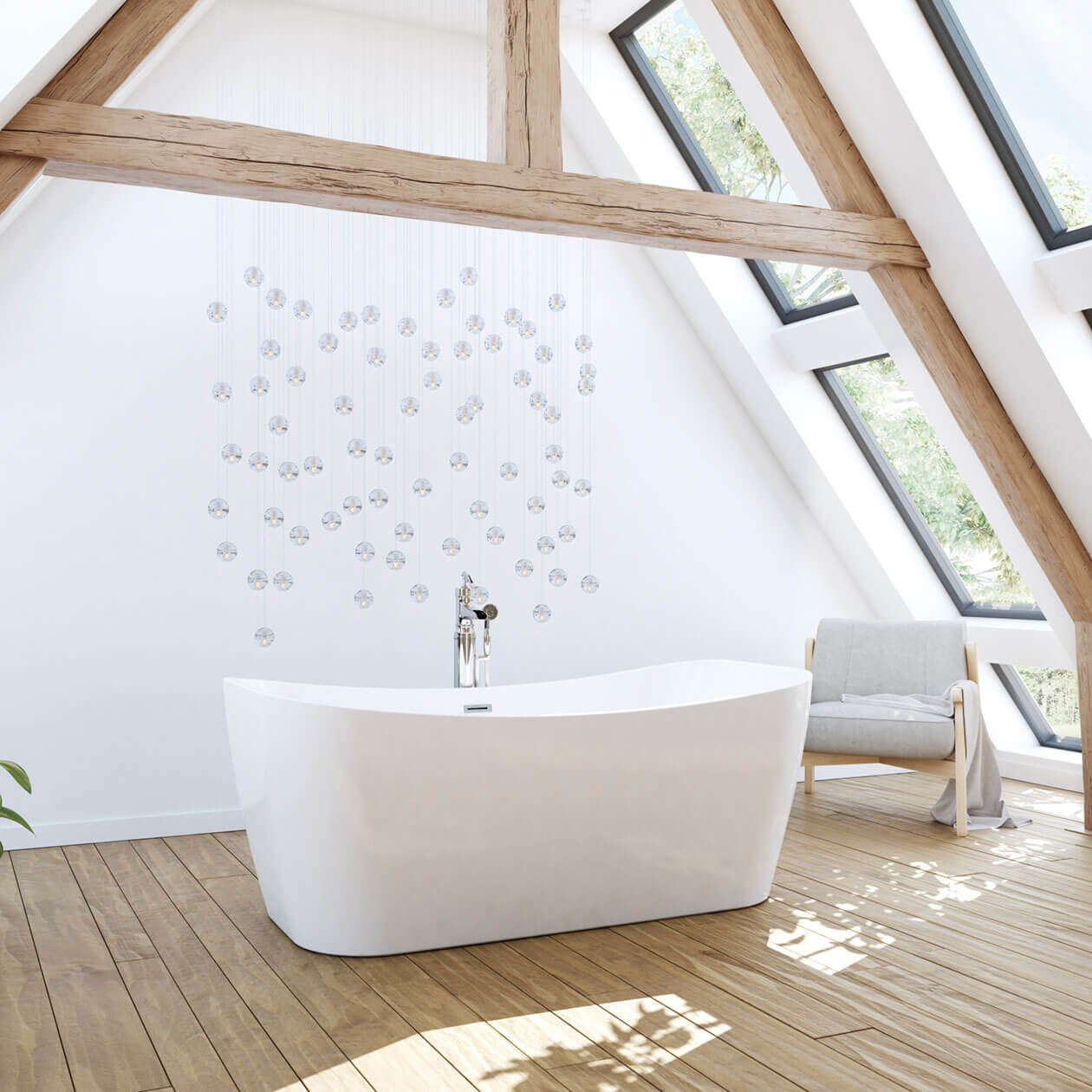 Maax Villi 65 x 32 Acrylic Freestanding Center Drain Bathtub with White Skirt