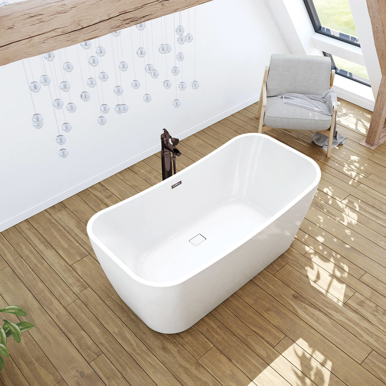 Maax Villi 65 x 32 Acrylic Freestanding Center Drain Bathtub with White Skirt