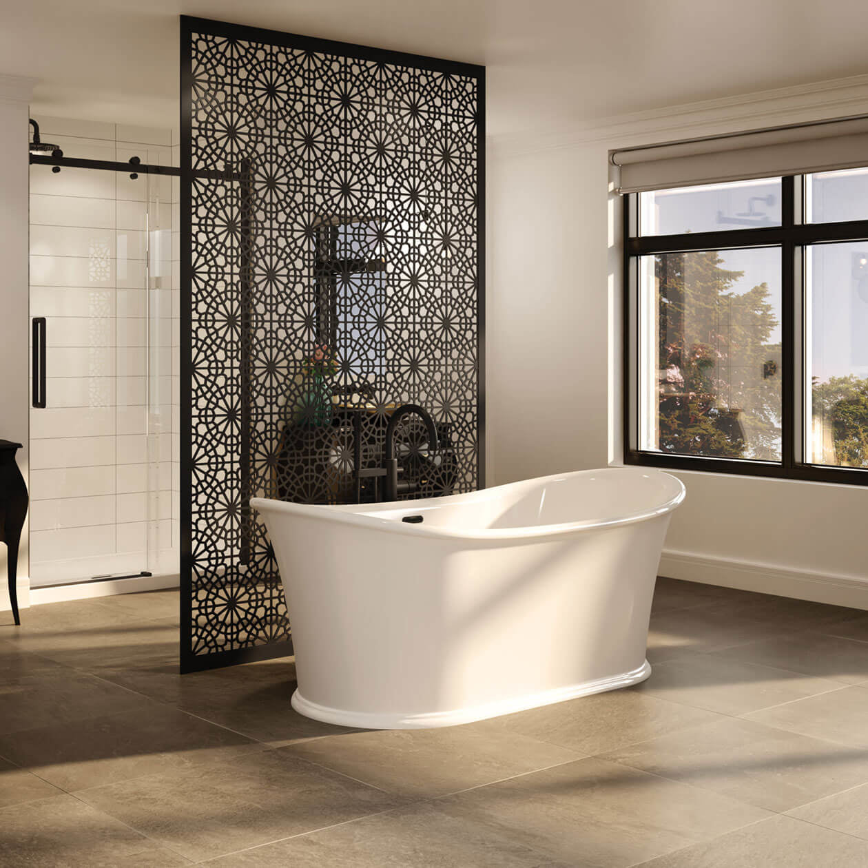 Maax Elina 66 x 34 Acrylic Freestanding Center Drain Bathtub with White Skirt