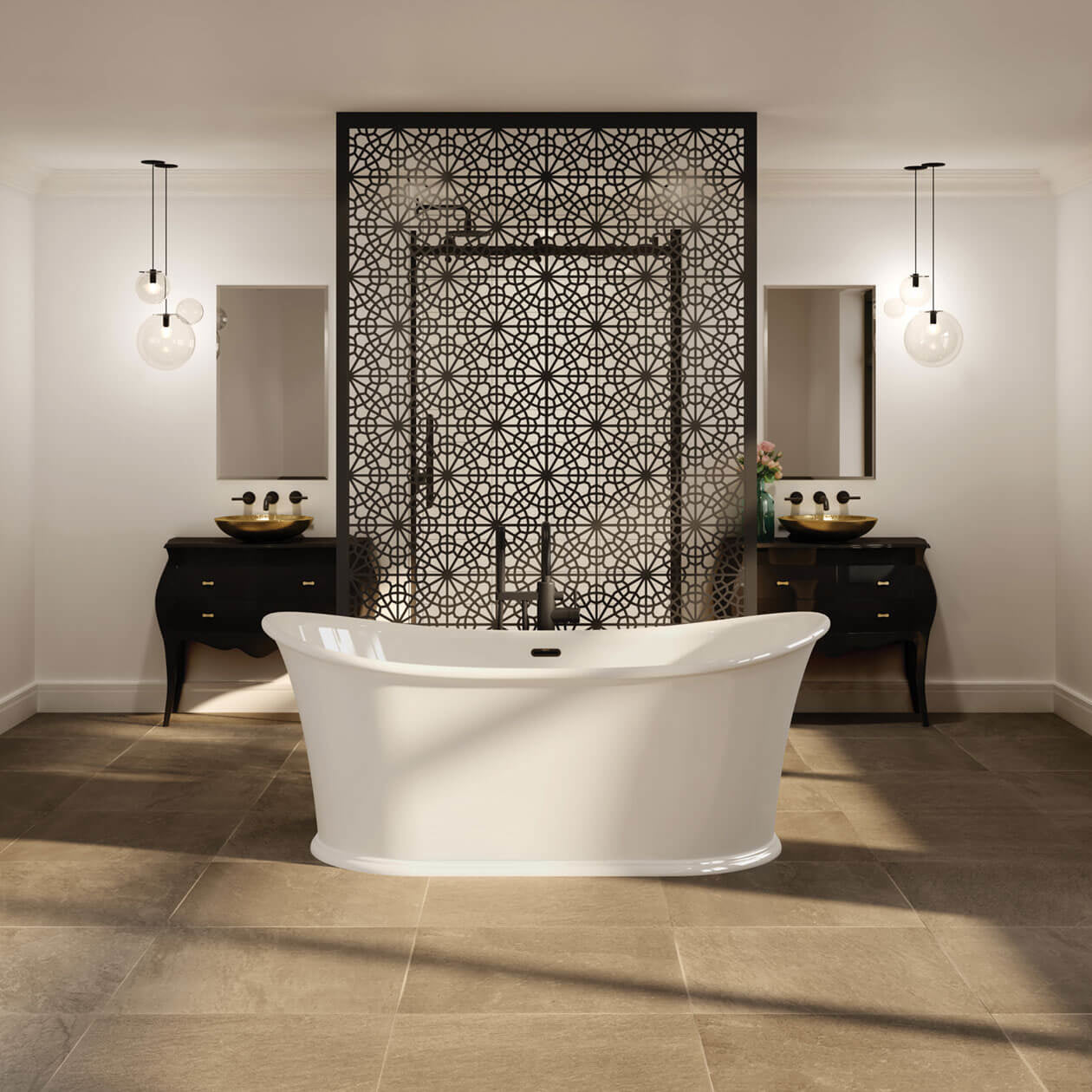 Maax Elina 66 x 34 Acrylic Freestanding Center Drain Bathtub with White Skirt