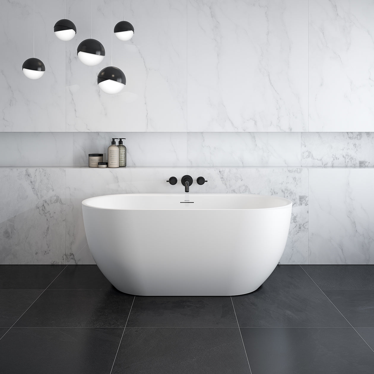 Maax Tosca Matte 5932 Acrylic Freestanding Center Drain Bathtub in Matte White