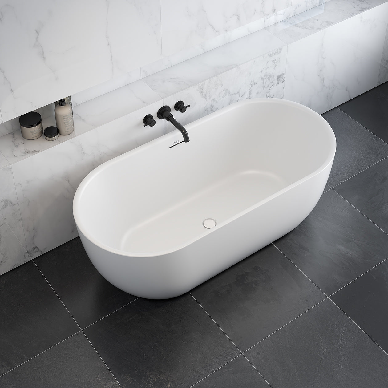 Maax Tosca Matte 6732 Acrylic Freestanding Center Drain Bathtub in Matte White