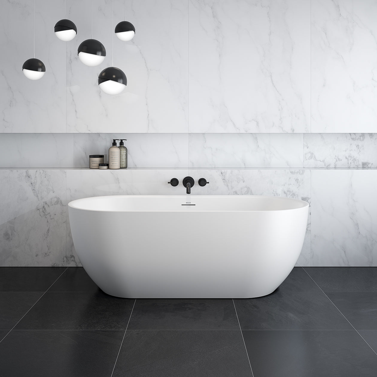 Maax Tosca Matte 6732 Acrylic Freestanding Center Drain Bathtub in Matte White