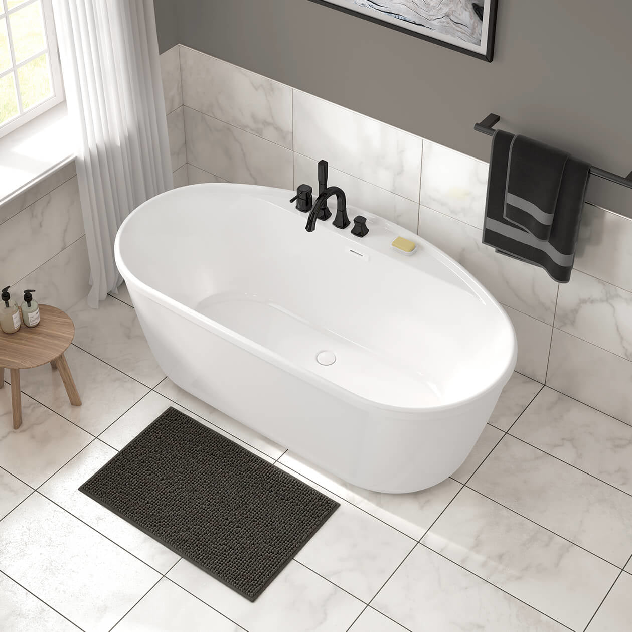Maax Eldora 5832 AcrylX Freestanding Center Drain Bathtub with White Skirt