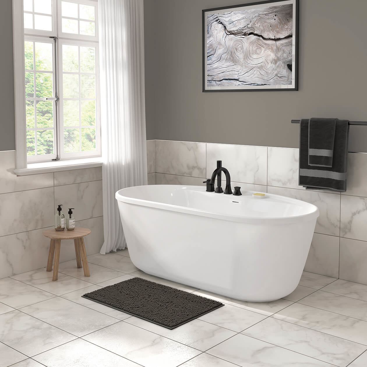 Maax Eldora 5832 AcrylX Freestanding Center Drain Bathtub with White Skirt